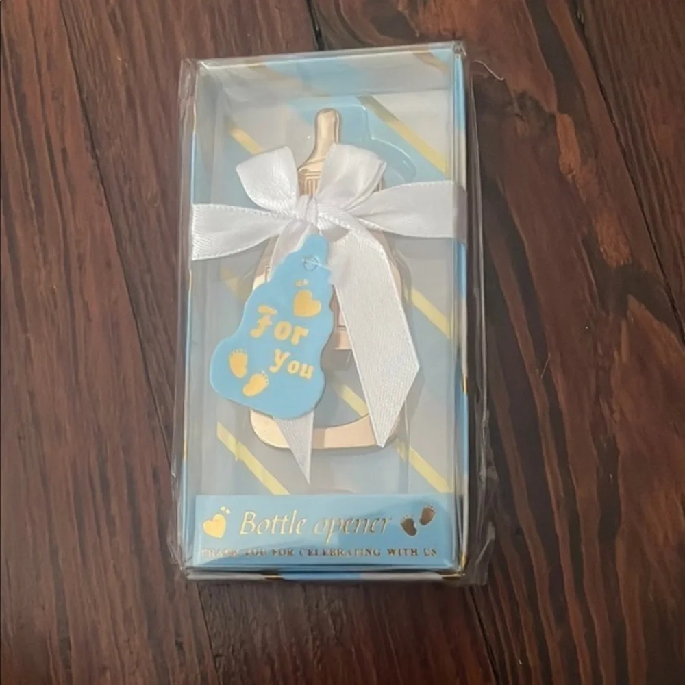 Baby Bottle Shaped Bottle Opener with Ribbon Baby Shower Gift Boy